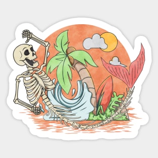 Tropical Mermaid Skeleton Sticker